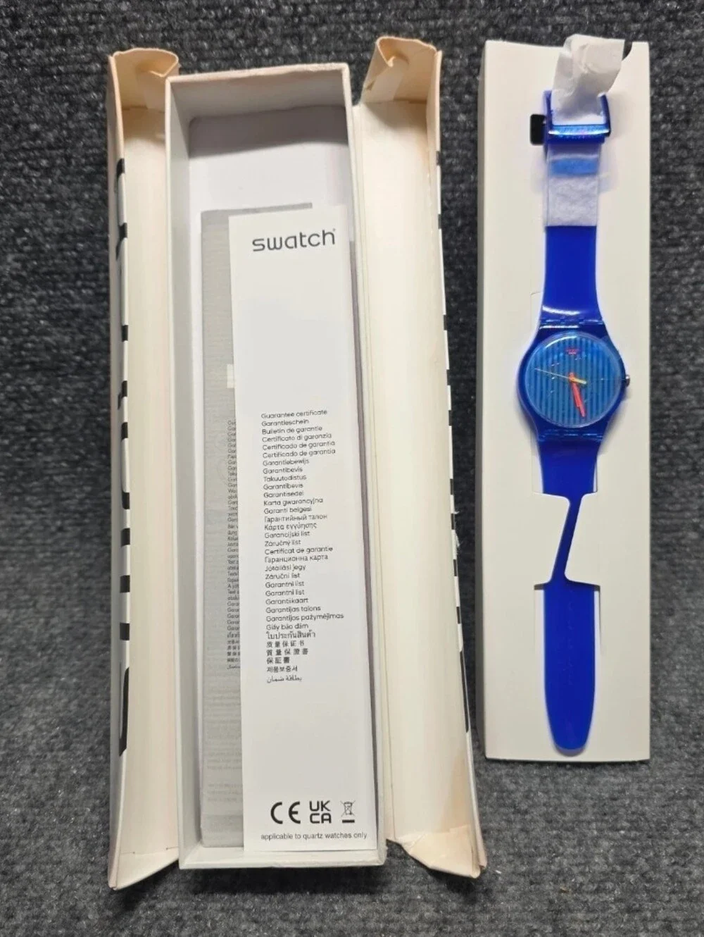 NWT Swatch Brilliantly Blue Transparent Watch New Gent SO29S102 New Battery